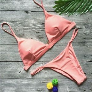 Pink push-up bikini top and cheeky bottoms